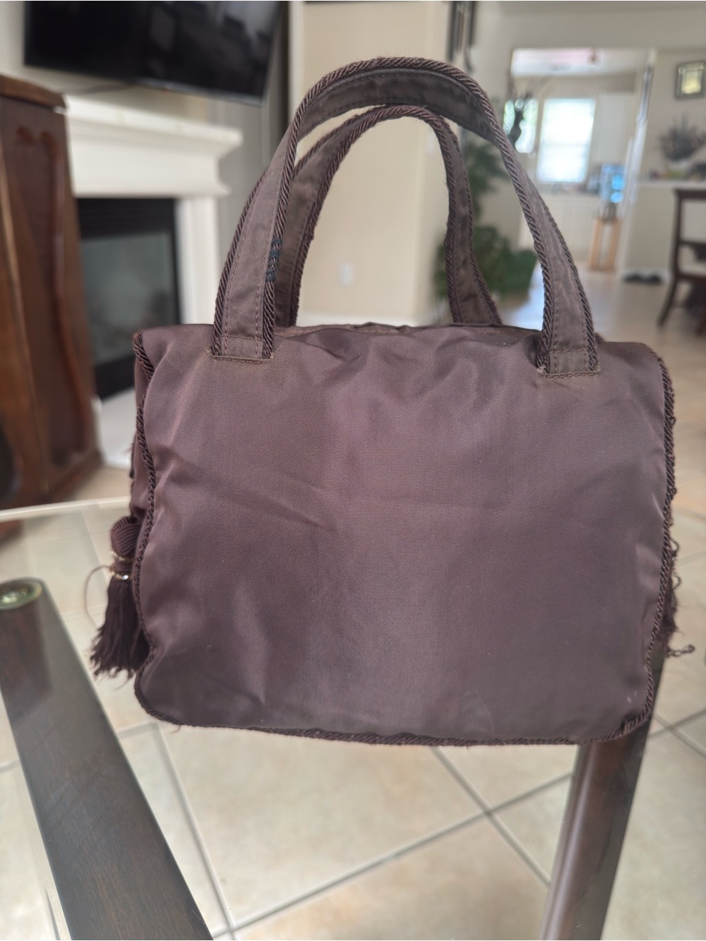 Prada Mini Nylon Satchel in Deep Brown with Beaded Logo - Picture 2 of 14